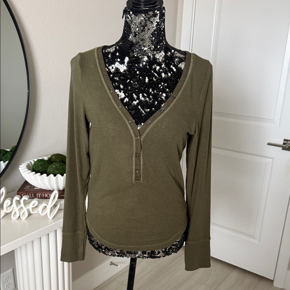 Urban Outfitters Olive Long Sleeve V-Neck Top